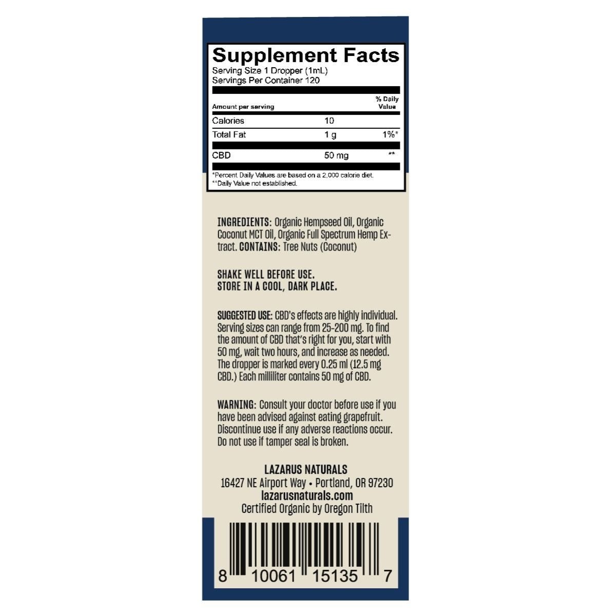Lazarus Naturals, CBD Tincture, Full Spectrum, 4fl oz, 6000mg CBD - Image 3